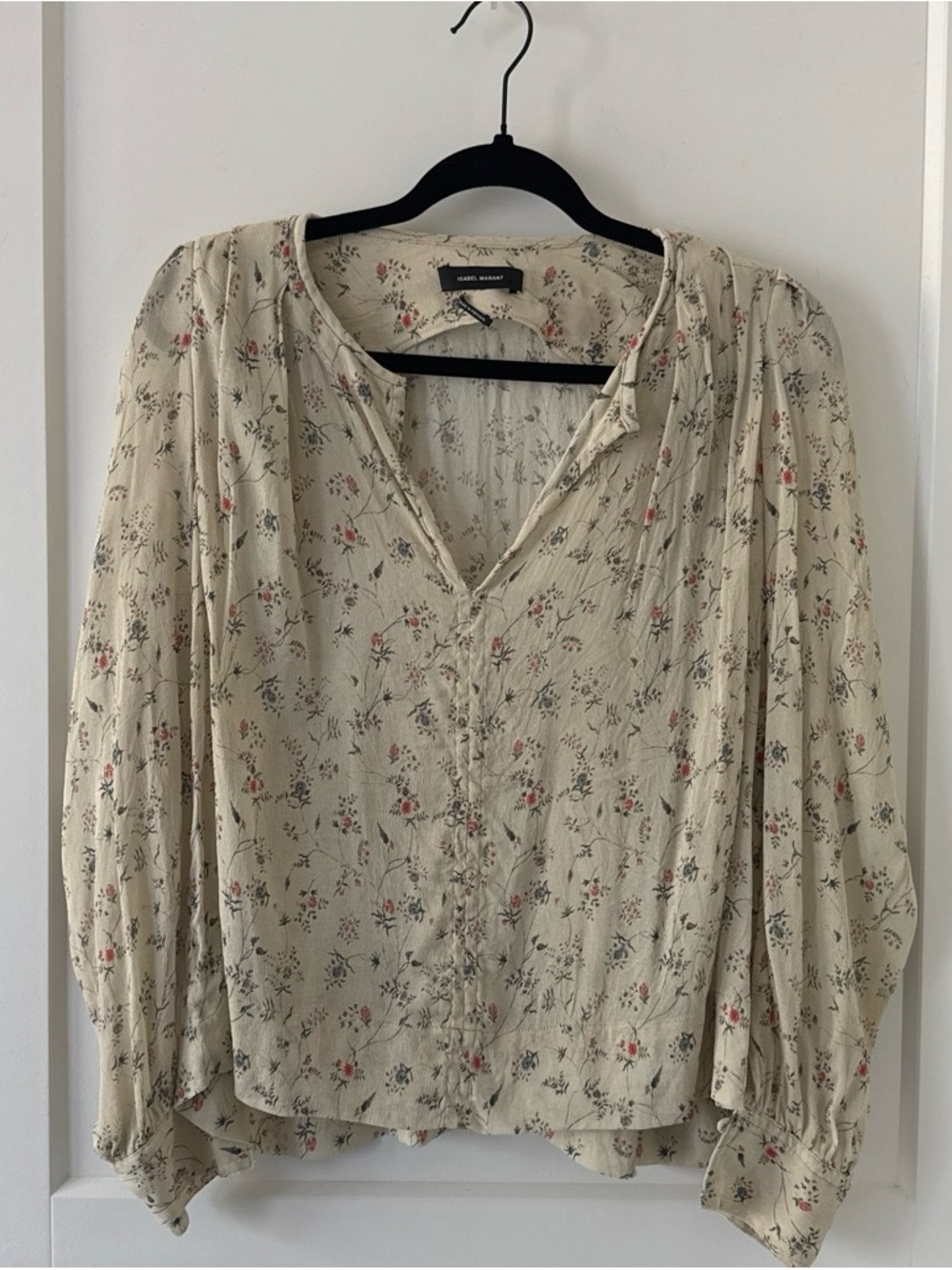 Isabel Marant Cream Floral Button-Up Peasant Blouse